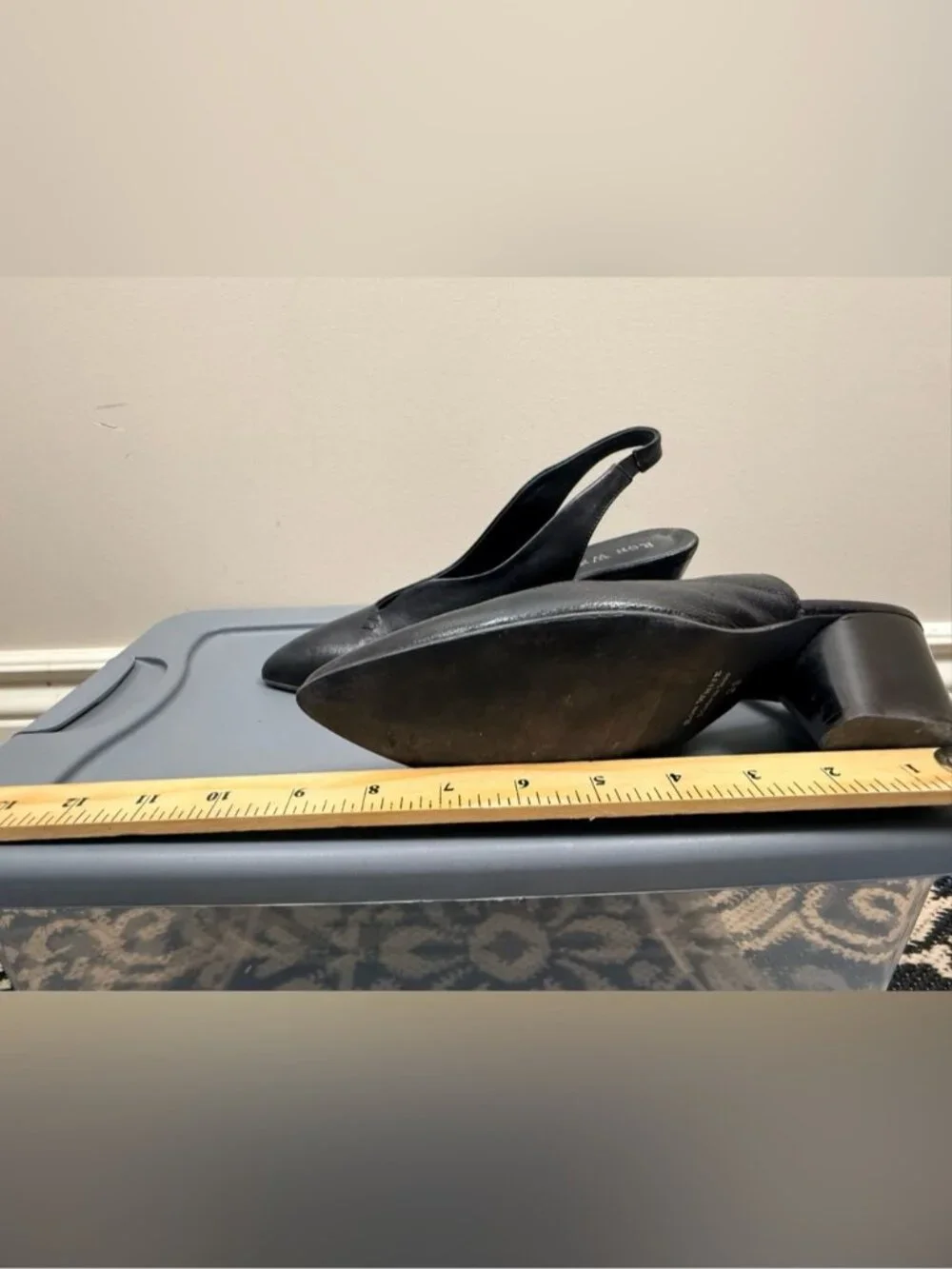 Ron white Black Leather Slingback Pointed Toe Pumps 39